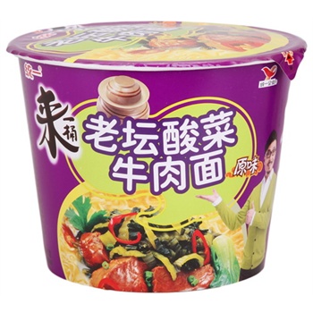 [当当自营]统一 来一桶老坛酸菜牛肉面(原味)120g*12桶热卖经典方便面
