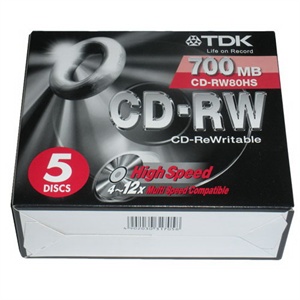 【当当销售配送】TDK CD-RW 12X 700MB 单片盒装 5片一组 刻录盘