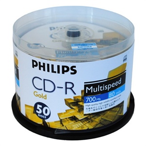 【当当自营】 Philips飞利浦 CD-R 52X 700MB 黄金方块版面 50片桶装 刻录光盘