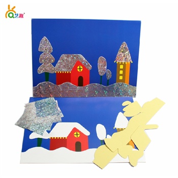 艺趣幼儿手工材料智能镭射贴纸画冬天来了儿童手工diy制作玩具