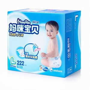妈咪宝贝网络箱装瞬吸干爽纸尿裤L男222片