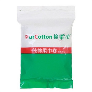 PurCotton 全棉时代 绿色袋装全棉棉巾卷平纹40gx9cm宽,12cm/节,60片/卷