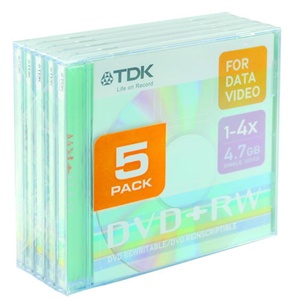 【当当销售配送】TDK DVD+RW 4X 4.7GB 台产 商务银盘5片一组 刻录盘