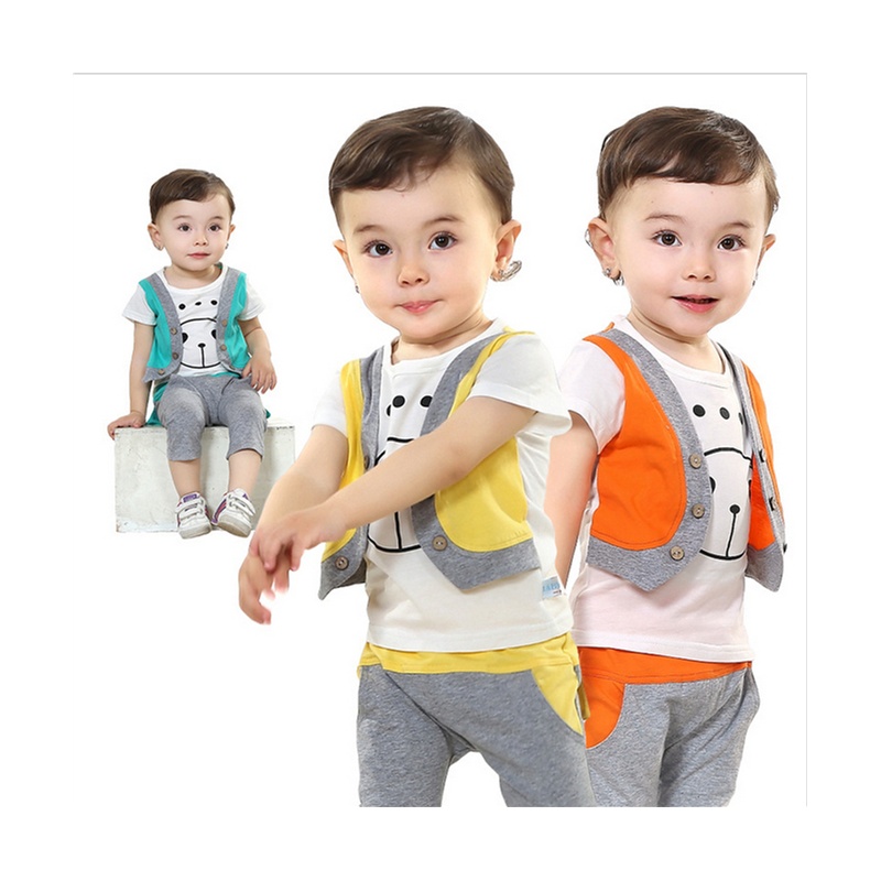 【童趣熊 <em>宝宝</em>夏装 婴幼儿<em>小熊</em>假<em>马甲</em>短袖套 全