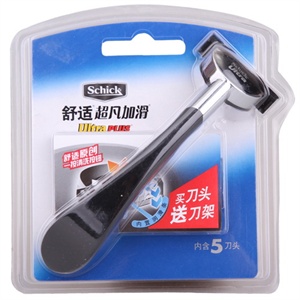 舒适 超凡加滑剃须刀片（5片装）+送刀架