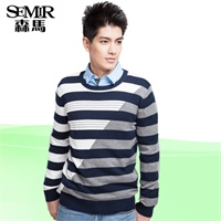 森马<em>2015</em>春装新款 圆领条纹<em>毛衣</em>男装 <em>韩版</em>合体