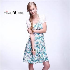 FiveV法薇儿 新款夏装女士显瘦棉碎花吊带连衣裙子12X1039