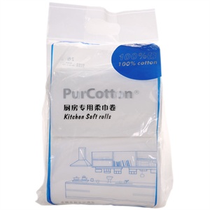 PurCotton全棉时代 袋装厨房柔巾卷40g全棉平纹无纺布x20cm宽,卷径:13cm,2卷/袋800-000027