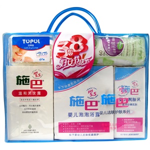 施巴促销套装（施巴婴儿泡泡浴露200ml+施巴婴儿润肤乳100ml+施巴温和洗发露200ml赠洁丽宝40支装牙线+海诺丝丽天然纤维圆形化妆绵60片）