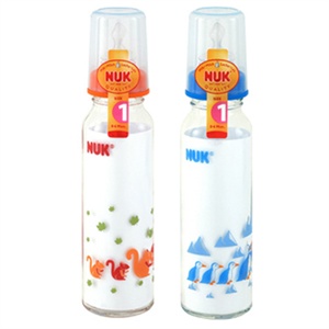 NUK 240ML耐高温玻璃彩色奶瓶(带1号硅胶标准仿真通气中圆孔奶嘴)