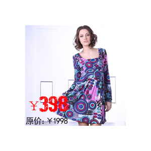 【品牌直供】Maxchic品牌专柜韩国进口冰丝几何印花长袖连衣裙D10WL009