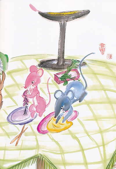 中国传统水墨画 三只小老鼠-图书杂志-小说-中