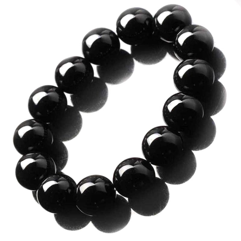 云匠 新品珠径14mm天然黑玛瑙手链 宝石手链