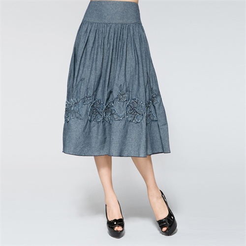 sdeer圣迪奥 专柜正品 女装秋装腰育克贴花百褶中长裙1381152_浅灰蓝