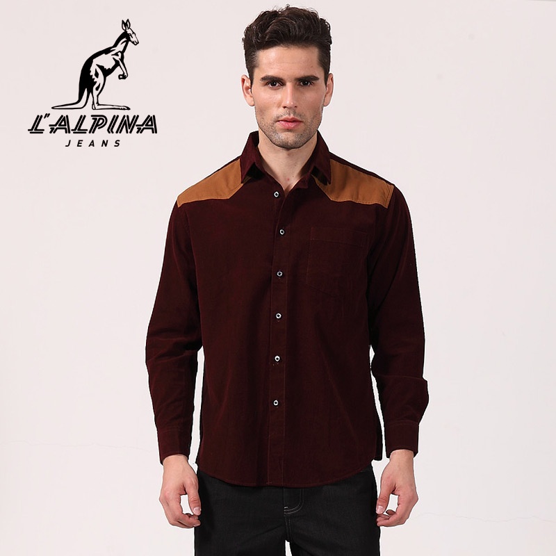 阿尔皮纳袋鼠男装2013秋装新款男士磨毛格子长袖衬衫修身男款衬衣