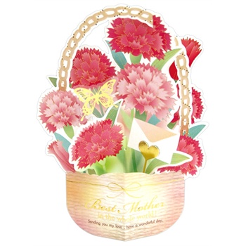 台湾四季 创意母亲节立体康乃馨贺卡卡片 送妈妈礼物祝福卡 馨篮 批发